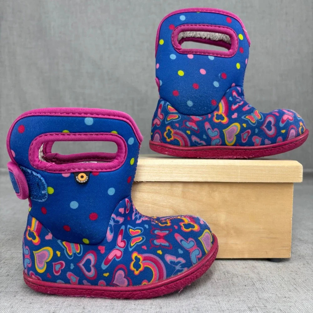 Bogs Baby Rainbow Blue Pink Waterproof Insulated Winter Boots Pull On Kid Size 7